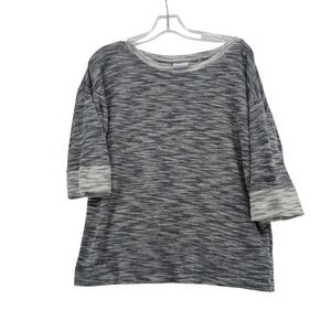 Columbia Medium Gray White Space Dye 3/4 Sleeve Scoop Neck Athleisure Hiking Top